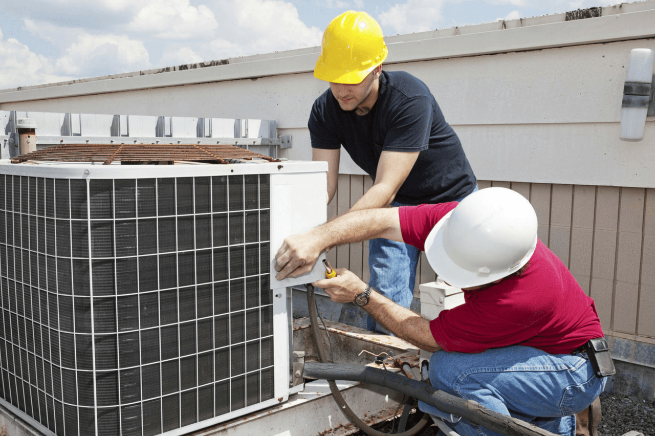 hvac specialists working on a commerical building in ontario canada